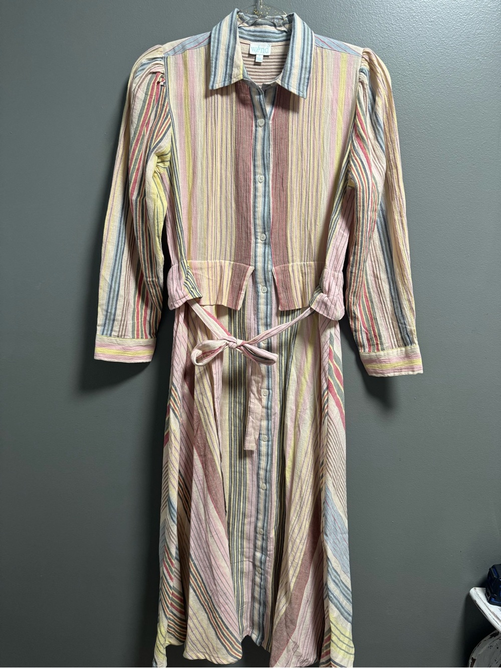 WKND Multi-Stripe Long Sleeve The Peppi Dress with Tie Waist Made in India S